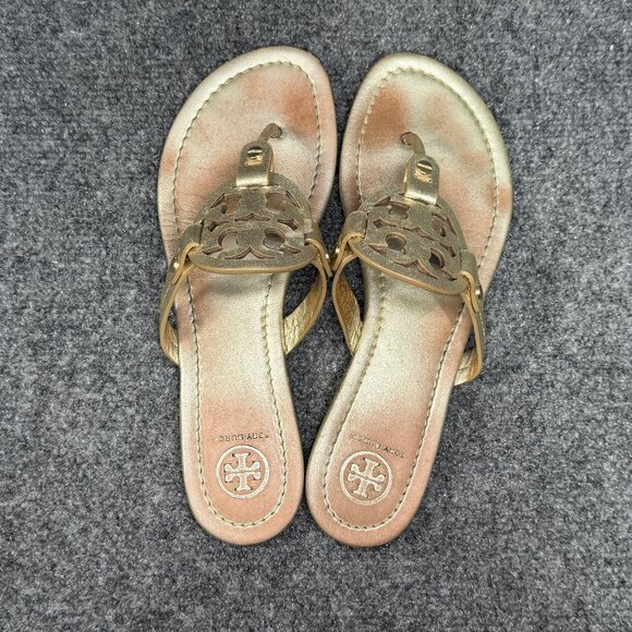 Tory Burch Miller Sandals Women's Size 8 Gold Leather Summer Thong Flip Flops - Picture 6 of 10